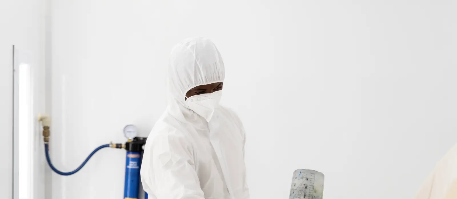 Technician spray painting a vehicle panel in our spray booth
